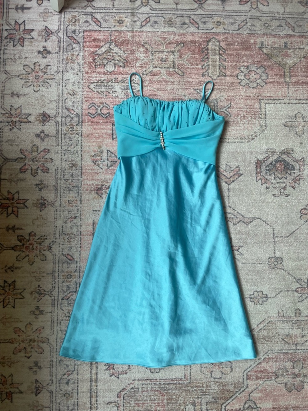 Y2k Bora USA Sequin Fairycore Aqua Mini Dress Womens XS